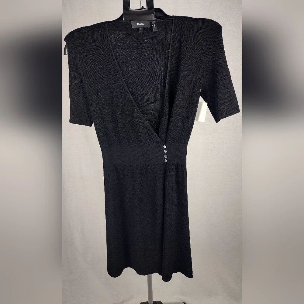 Theory 4 Button Wrap Sweater Knit Midi Dress Size P Black NWT 00 - 0